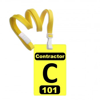 Numbered Yellow PVC 2 Panel Custom Badge with + Yellow 3/8" Break Away Lanyard- 10 Pcs Pack